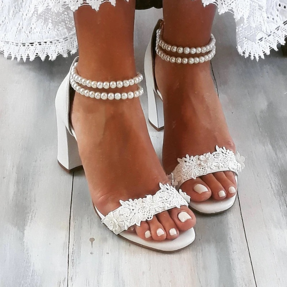 Wedding Shoes - white lace with pearls